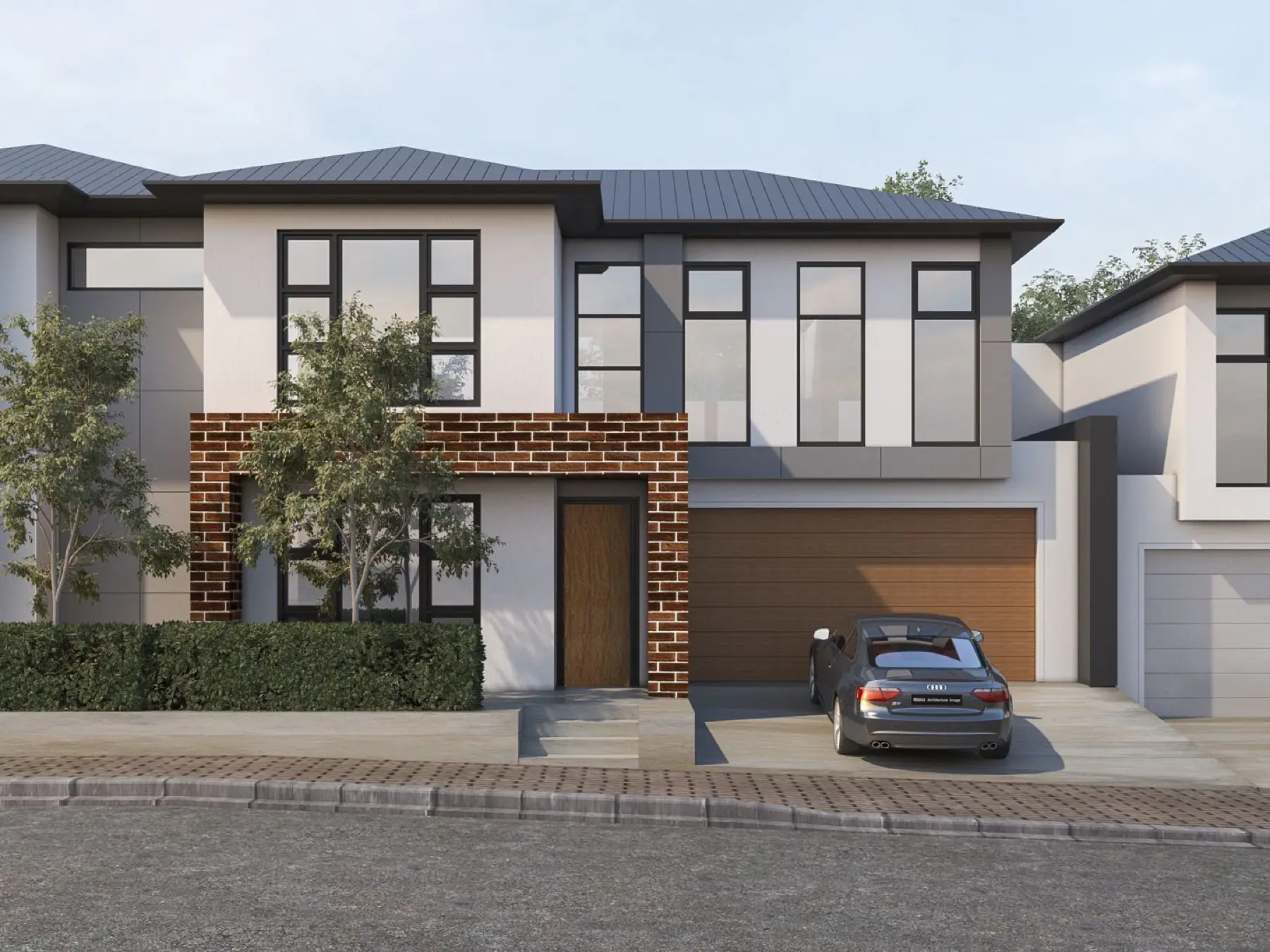 Architectural render of a Colton Avenue townhouse facade.