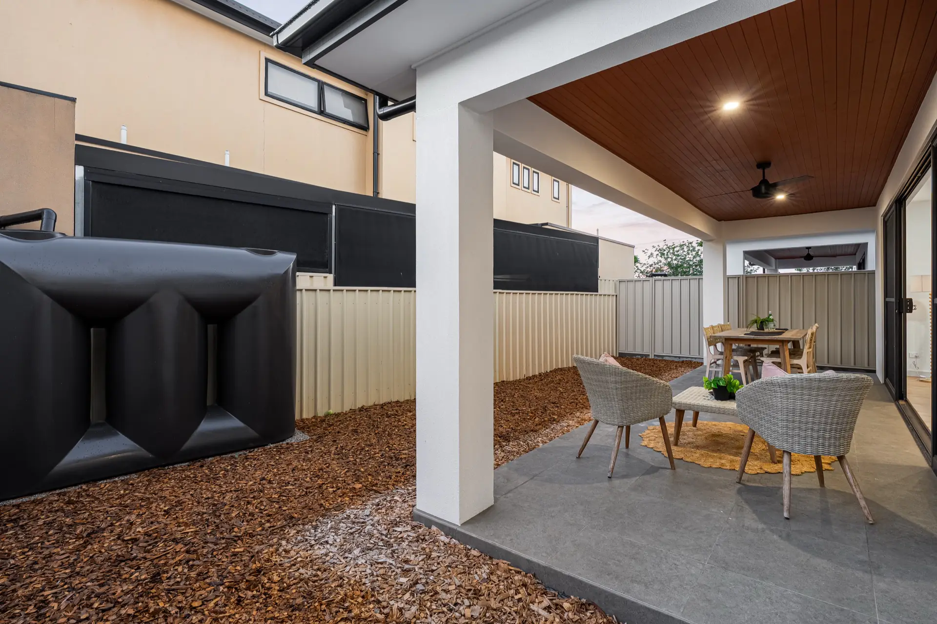 Alfresco area with sheltered outdoor seating.
